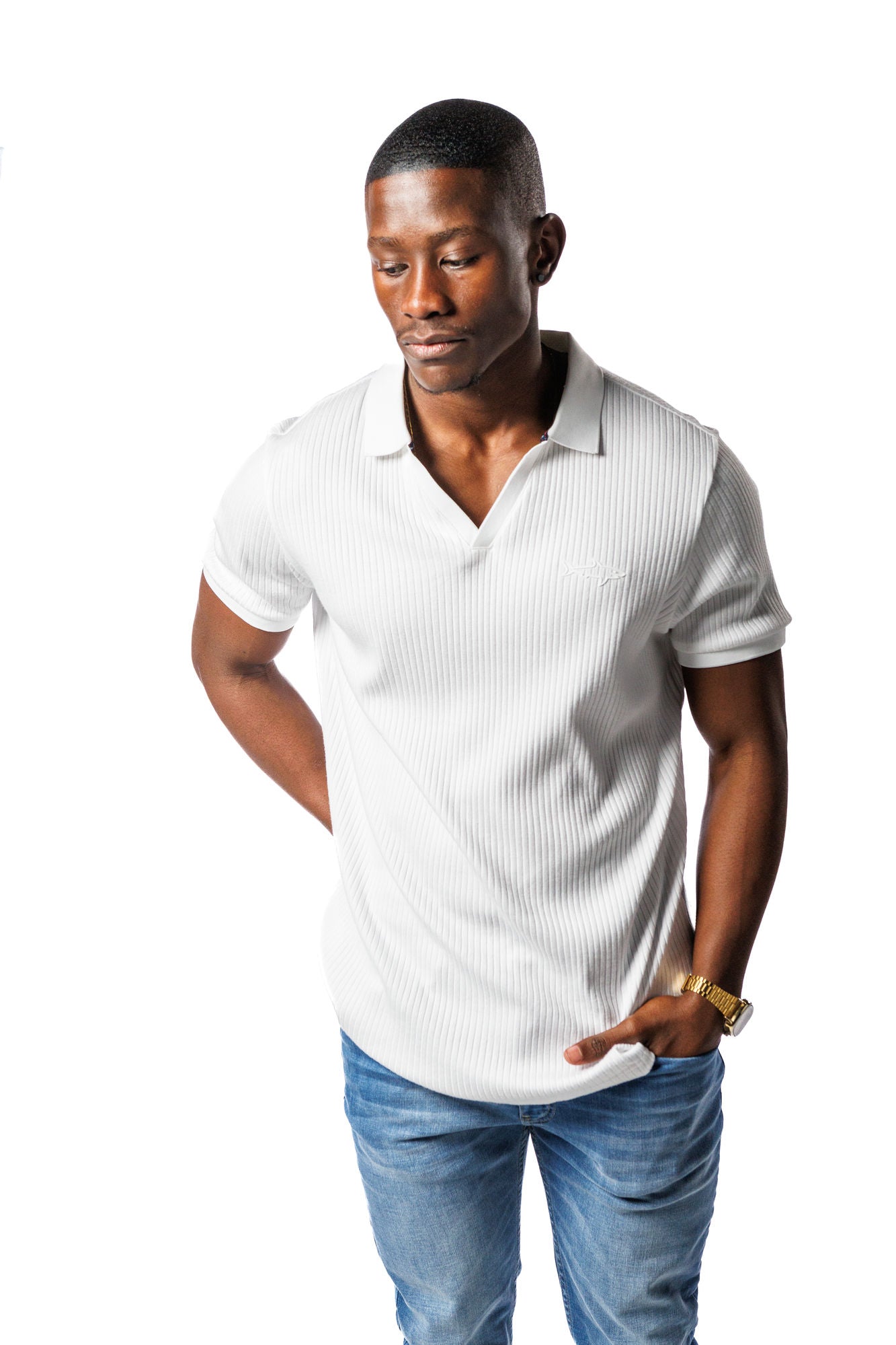 SR Rib Knit Golf Shirt White
