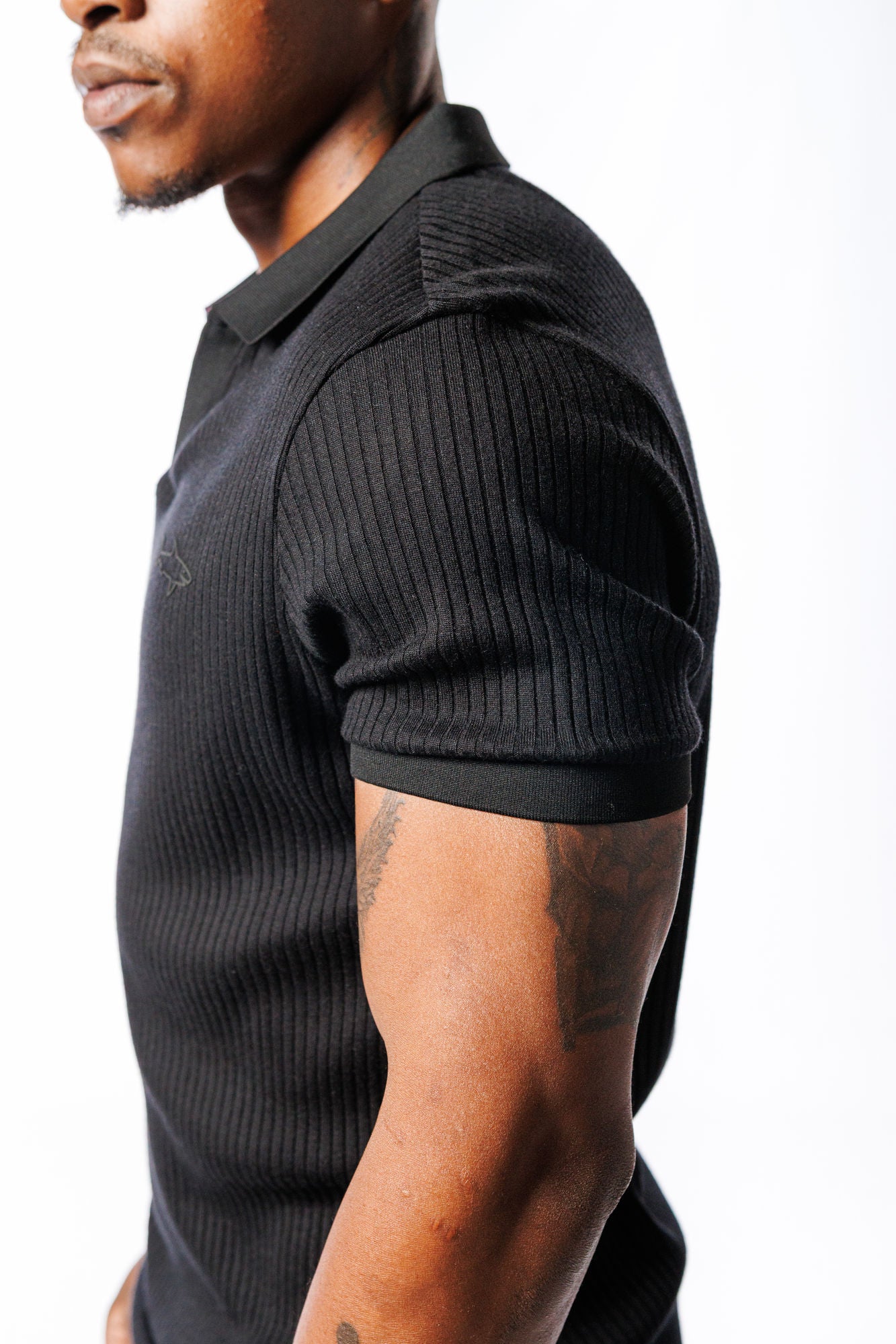 SR Rib Knit Golf Shirt Black