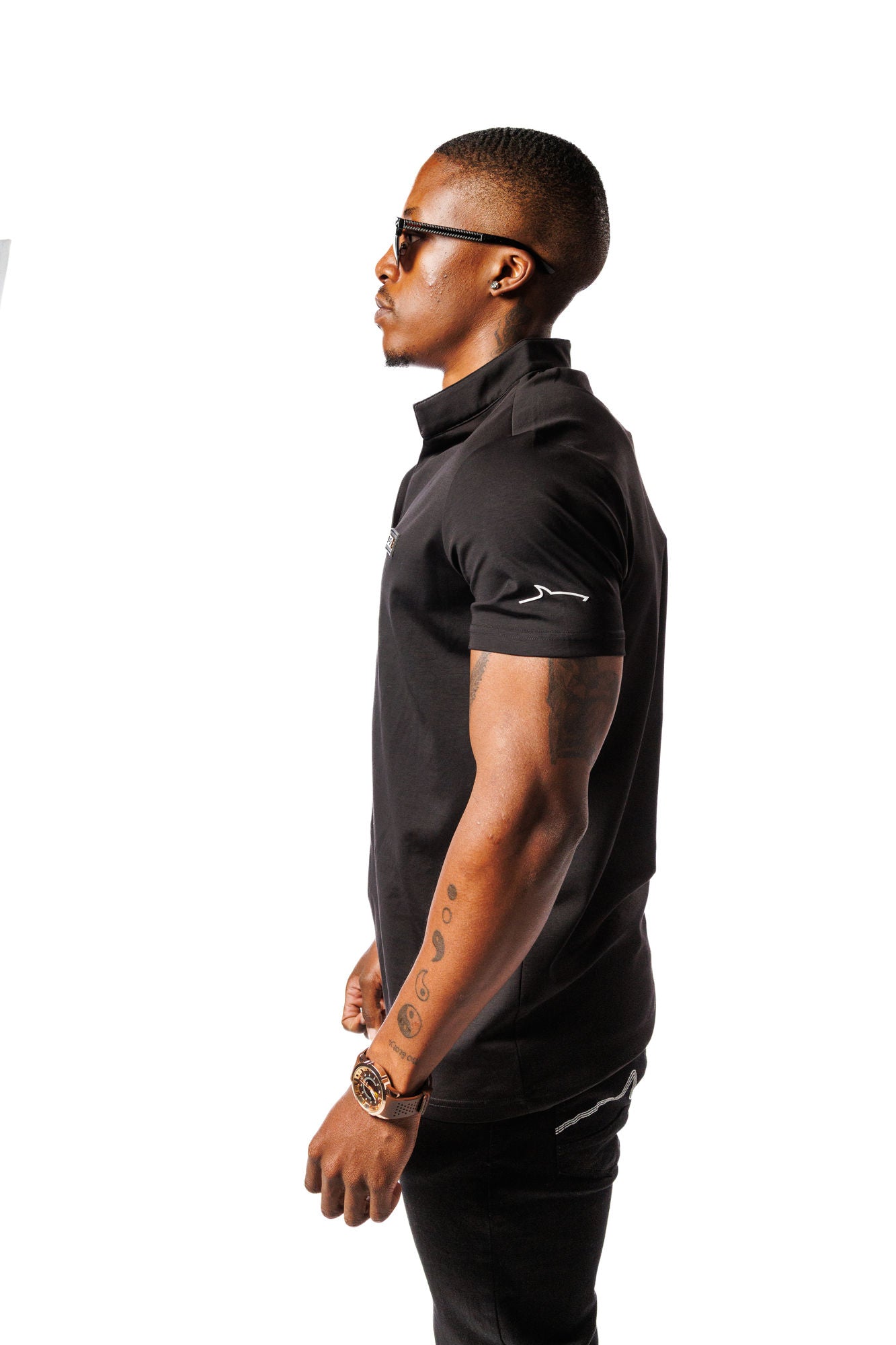Mandarin Collar Golf Shirt Black