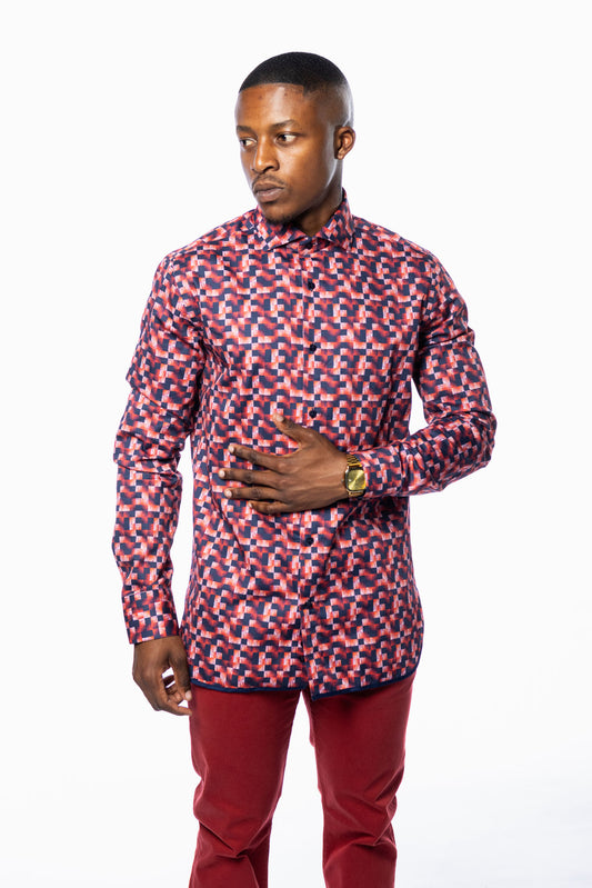 Red and Blue Box Pattern Statement Shirt