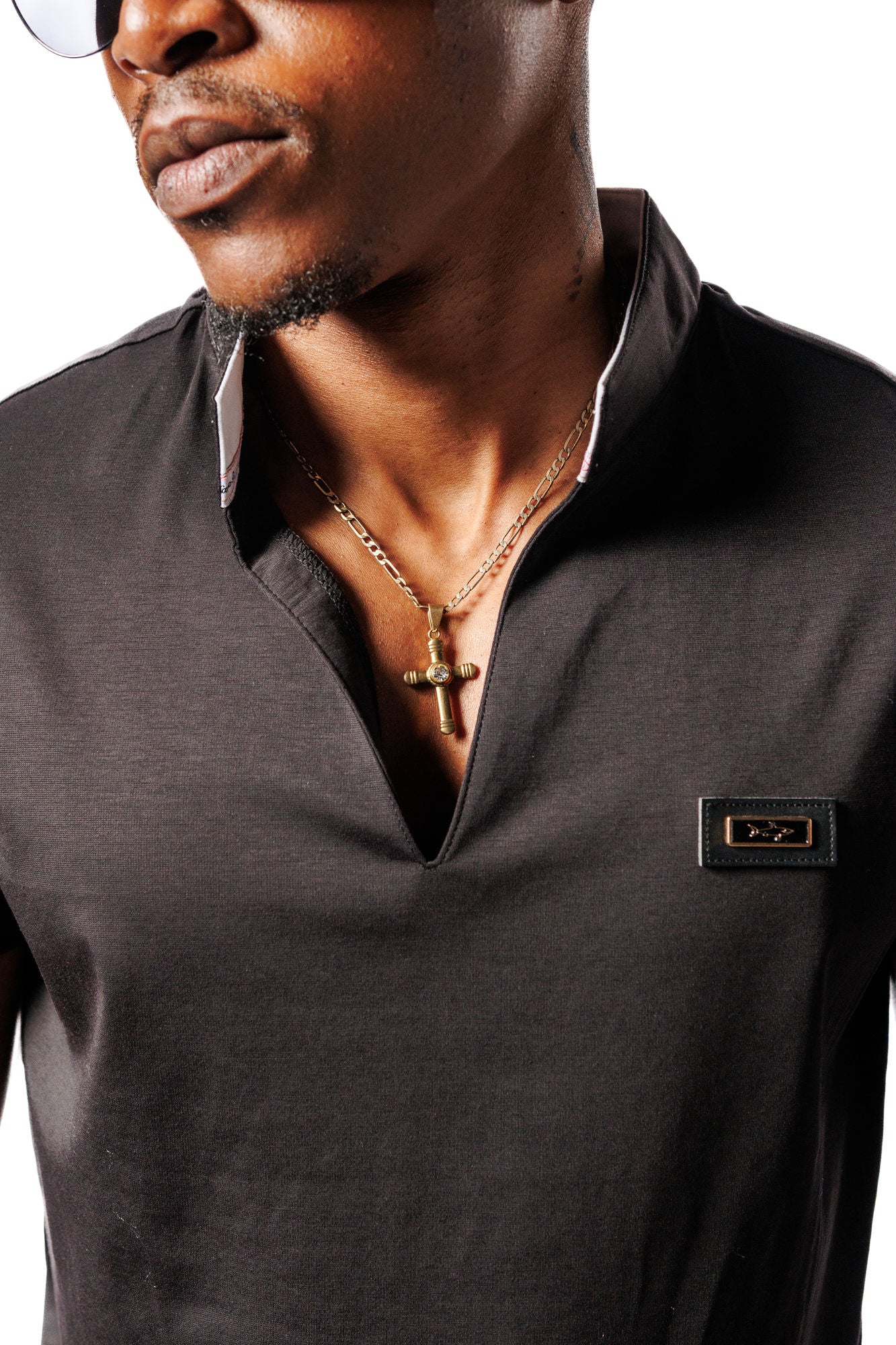 Mandarin Collar Golf Shirt Black