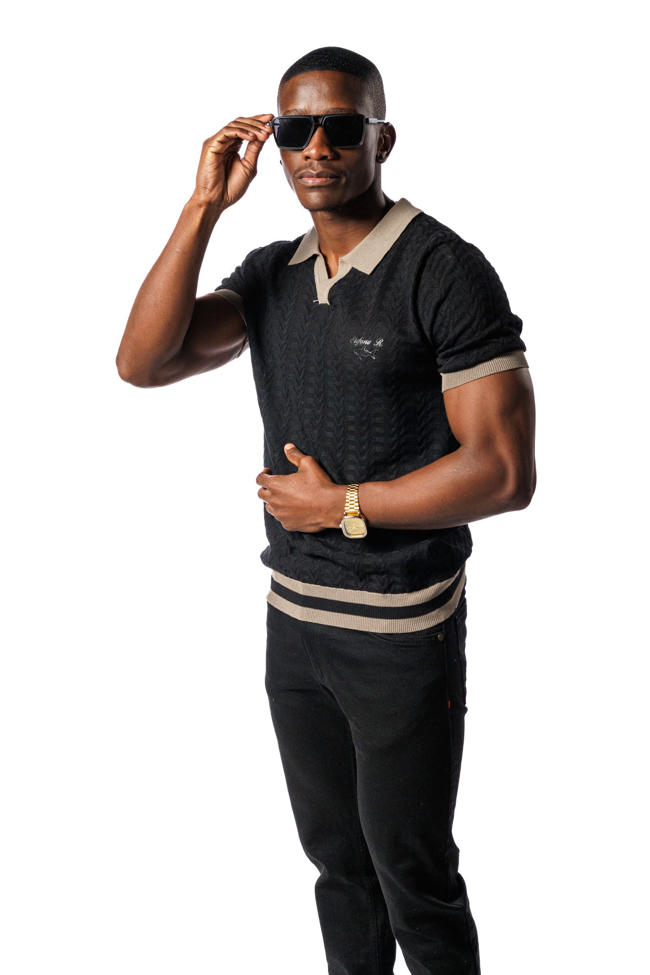Knitted SR Golf Shirt Black/Brown
