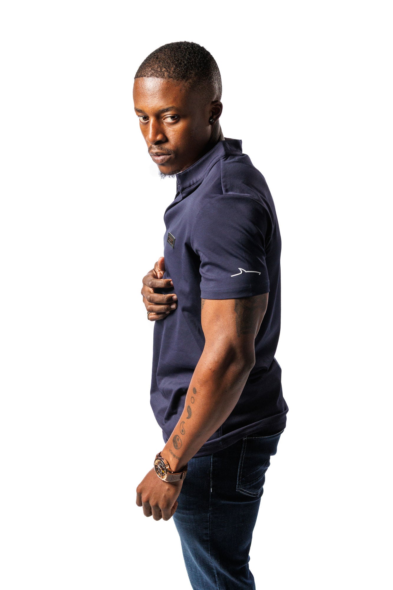 Mandarin Collar Golf Shirt Navy