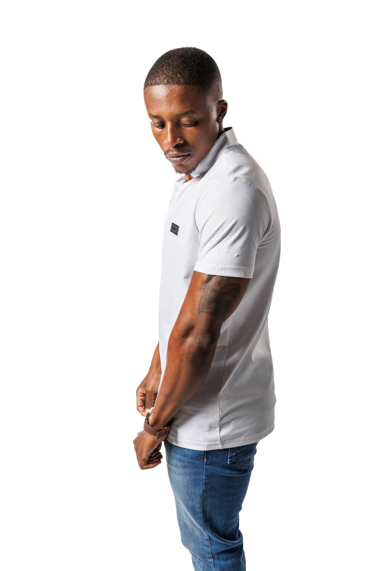 Mandarin Collar Golf Shirt White