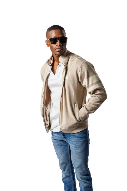 SR Knitted Zip Cardigan Khaki