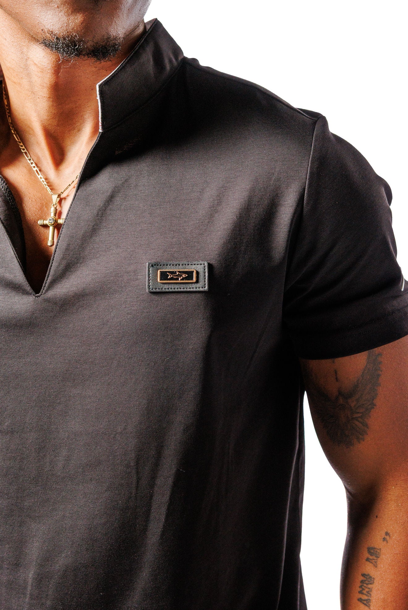 Mandarin Collar Golf Shirt Black
