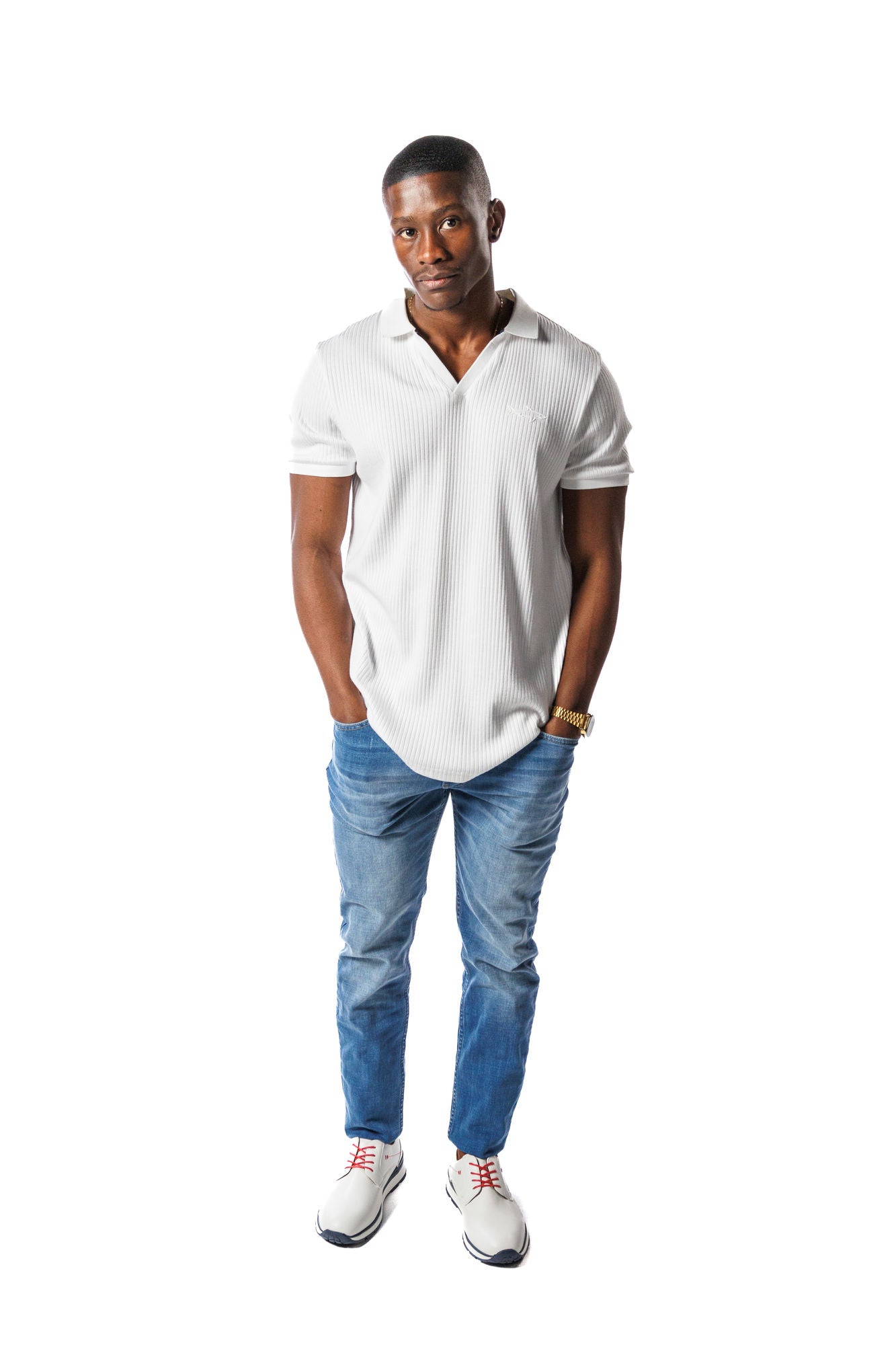SR Rib Knit Golf Shirt White
