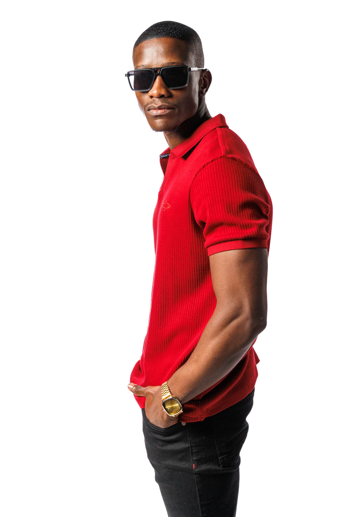 SR Rib Knit Golf Shirt Maroon