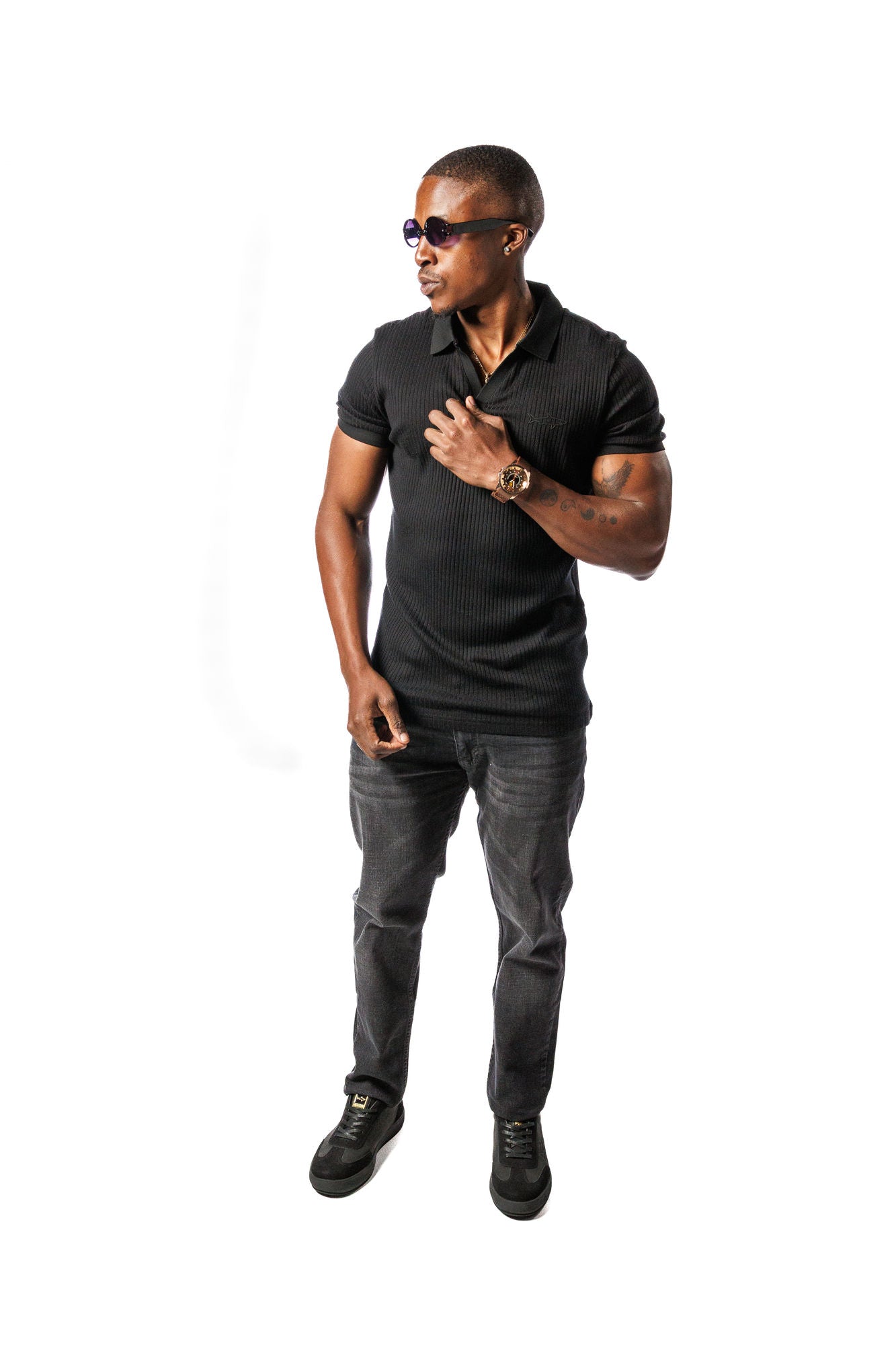 SR Rib Knit Golf Shirt Black